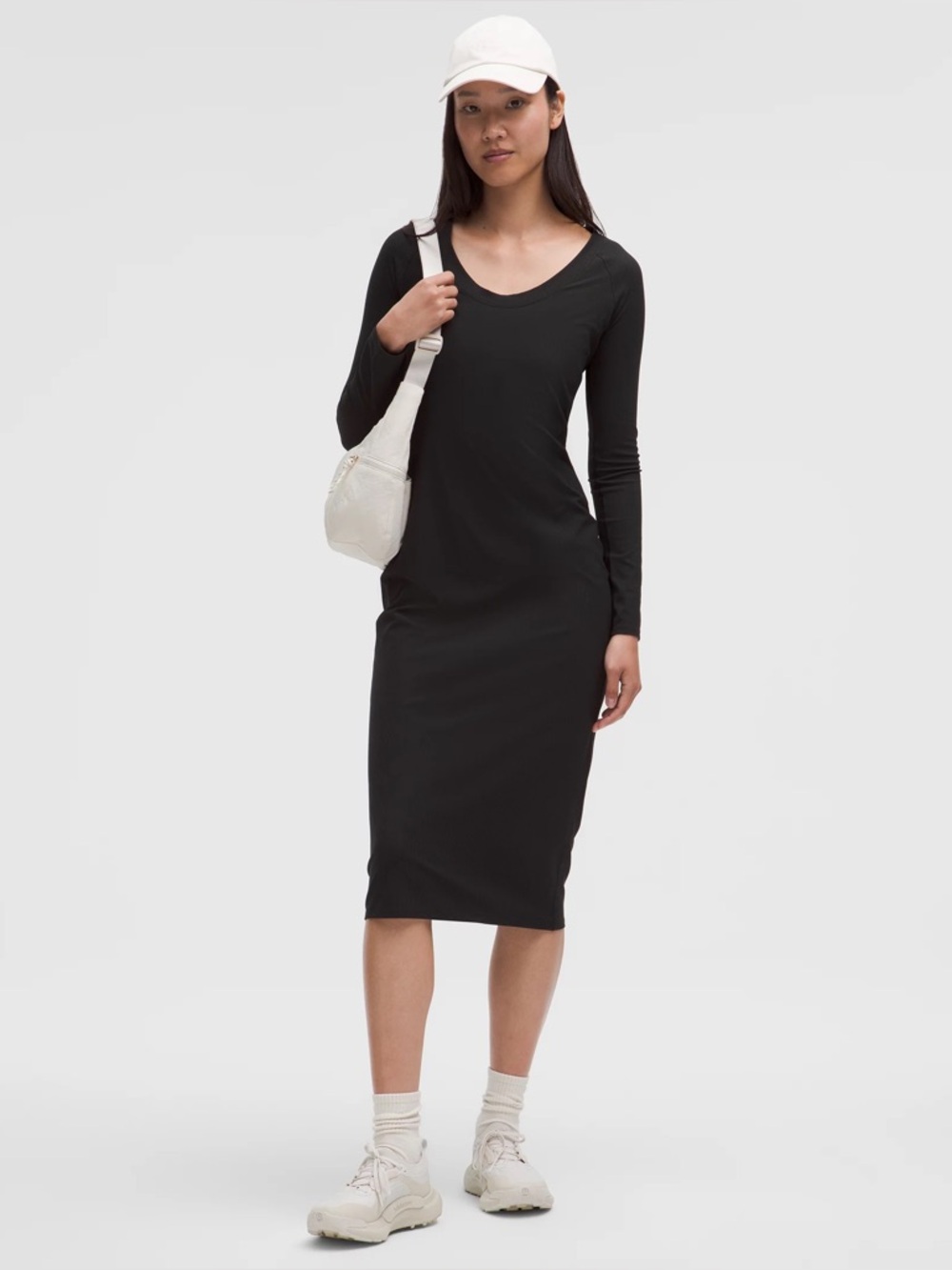 Lululemon Black All Aligned Ribbed Long-Sleeve Midi Dress NWT size 4